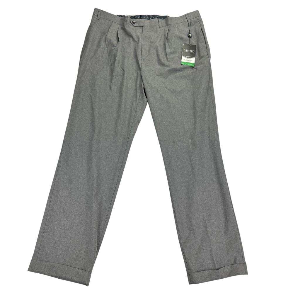 Lauren Ralph Lauren Mens Nibbs Pleated Cuffed Classic Fit Dress Pants Gray 42x34